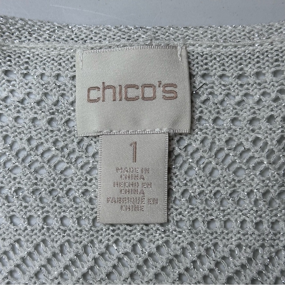 Chicos Metallic Knit Sweater Top Sz 1 (M) Open Knit Wide Sleeve Casual‎ Capsule - Picture 5 of 12